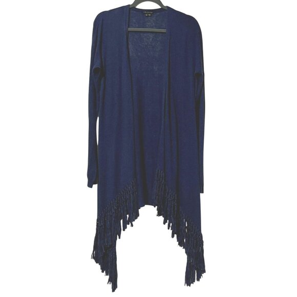 Theory Size S Navy Blue Fringed Open Cashmere Blend Cardigan - Picture 1 of 8